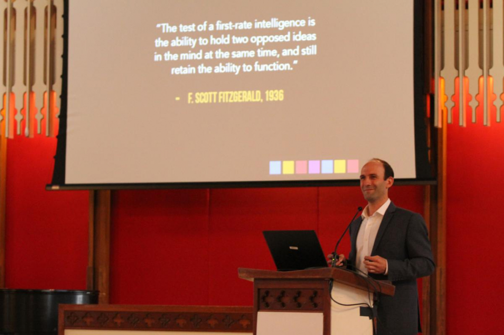 Author and venture capitalist Scott Hartley speaks at the 30th annual Carl and Fanny Fribolin Lecture.